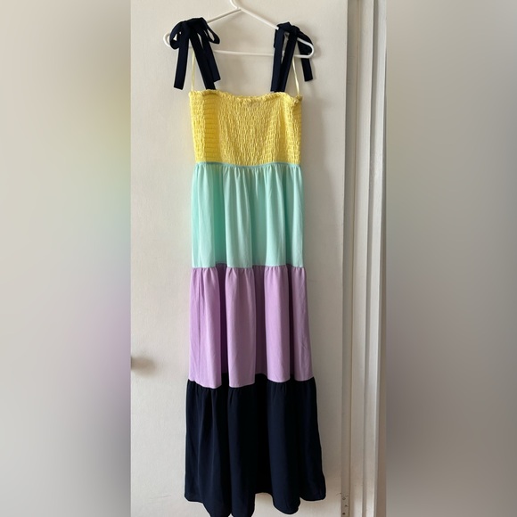 Colour Block Maxi Dress Bow Straps - Picture 1 of 6